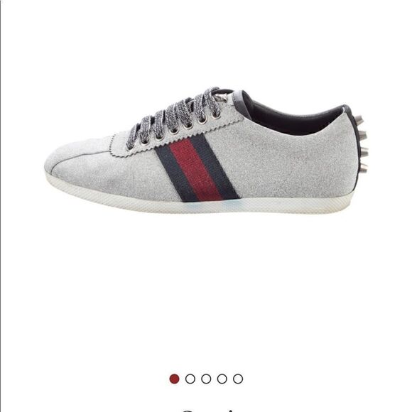Gucci web silver sneakers size 7.5 - Picture 1 of 13